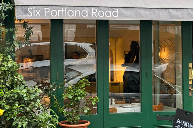 Six Portland Road Restaurant fascia recommended by Lords Hotel London