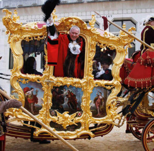 Lord Mayor of London waving at Lord Mayors Show